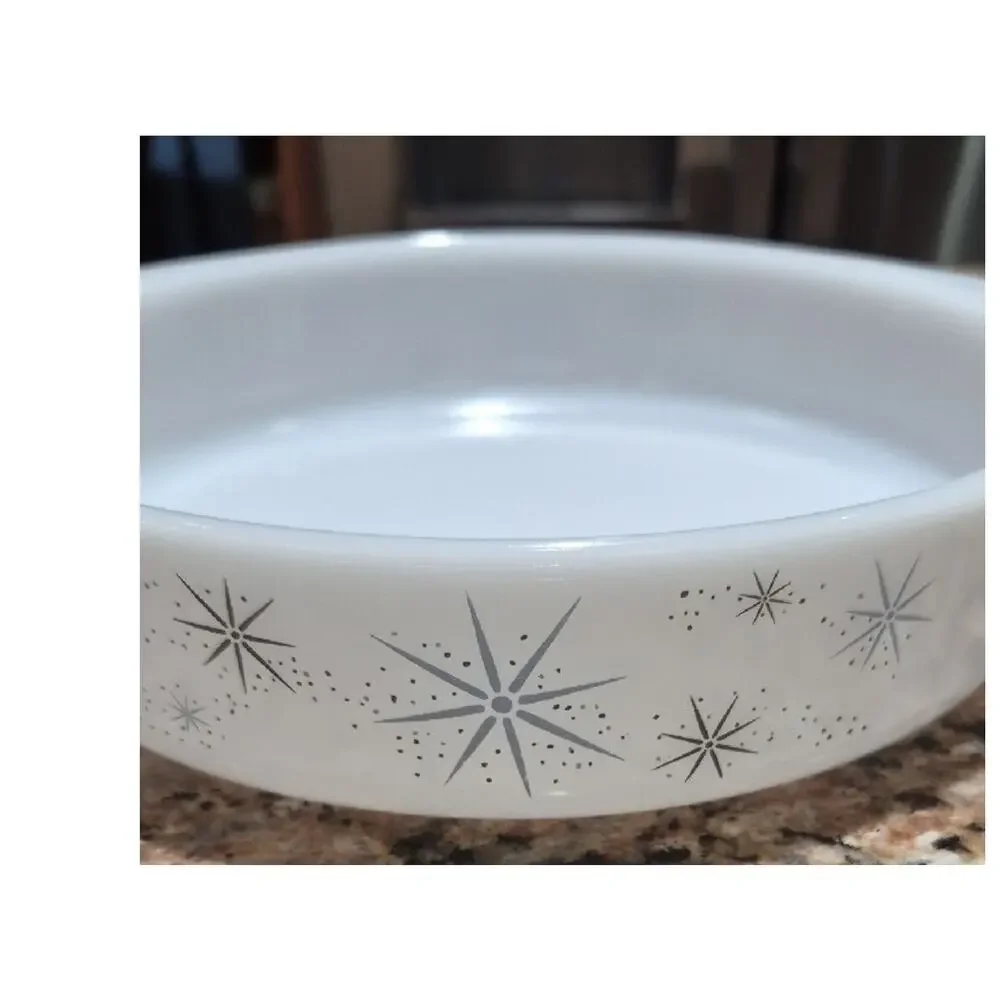 Glasbake White Starburst Glass Casserole Dish Vintage